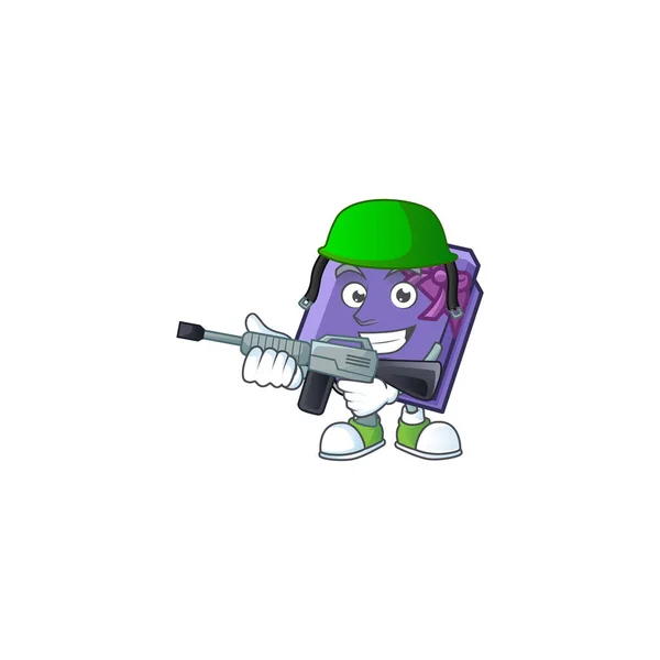 A cartoon style of purple gift box Army with machine — стоковый вектор