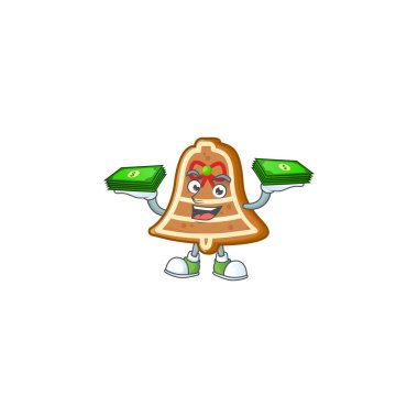 Güler yüzlü çan kurabiyesi karakteri. Elinde para var.