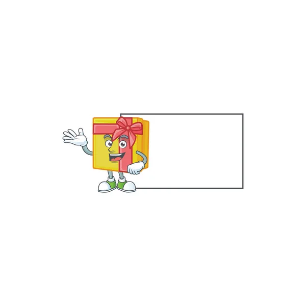Scatola regalo gialla con cartone animato stile personaggio — Vettoriale Stock