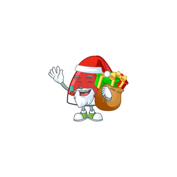 Santa with gift bag santa claus hat Cartoon character design — Stok Vektör