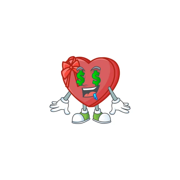 Scatola regalo amore con Money eye disegno del personaggio dei cartoni animati — Vettoriale Stock