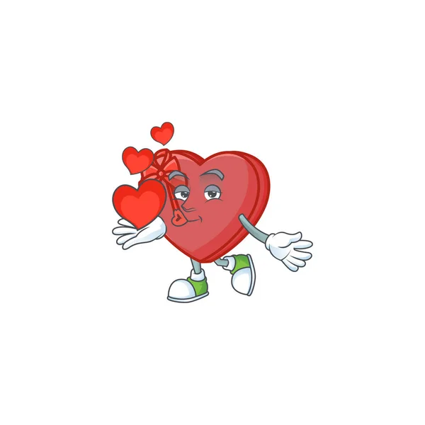 Con corazón amor regalo caja de dibujos animados carácter mascota estilo — Archivo Imágenes Vectoriales