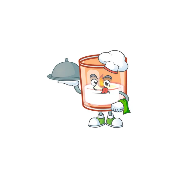 Vela sonriente en vidrio como chef con diseño de estilo de dibujos animados de alimentos — Vector de stock