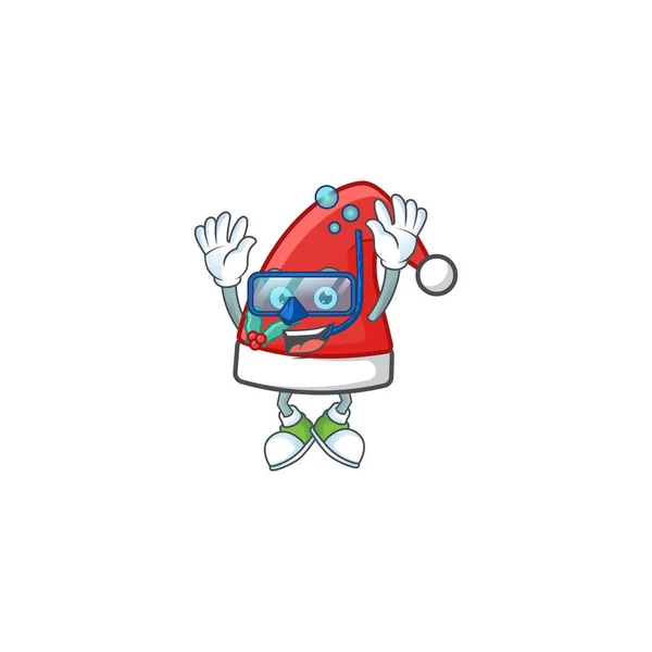 Smiling santa claus chapeau style de personnage de dessin animé portant des lunettes de plongée — Image vectorielle