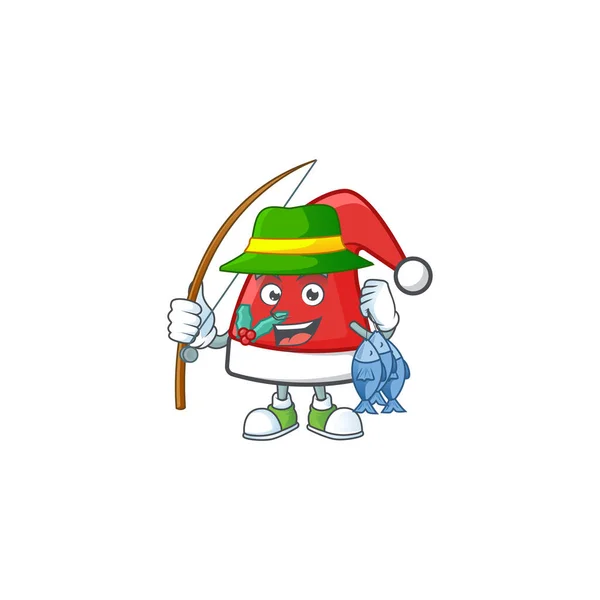 Feliz sonriente divertido Pesca Santa Claus sombrero de diseño — Vector de stock
