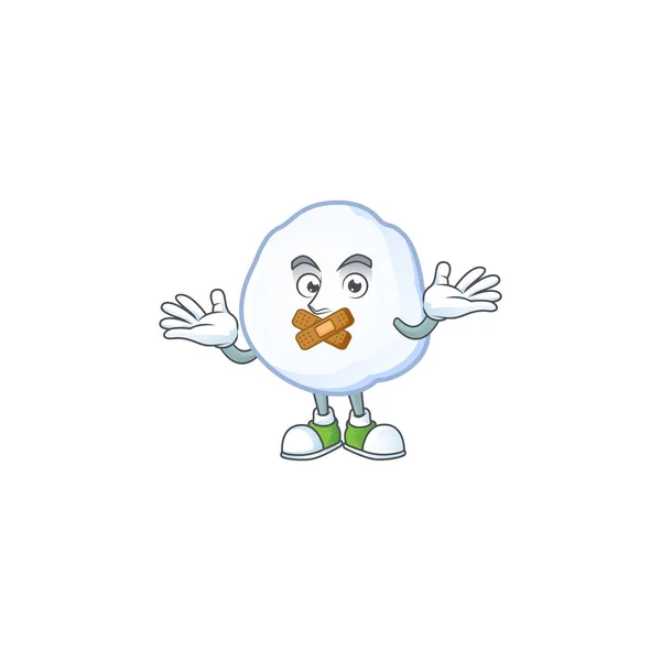 Bola de nieve mascota personaje de dibujos animados estilo haciendo gesto silencioso — Vector de stock