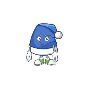 Mavi Noel şapkalı Çizgi film karakteri korkmuş yüz ifadesi sergiliyor