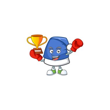 Süper havalı Boks Şampiyonu Maskot tarzı mavi Noel şapkası