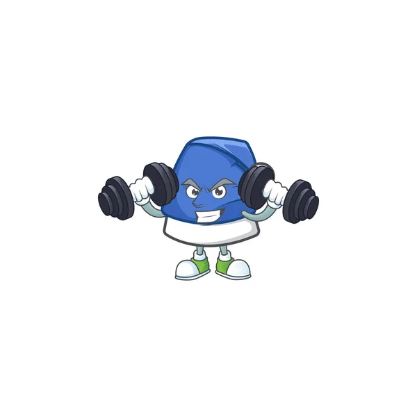 Ejercicio de fitness azul navidad sombrero personaje de dibujos animados celebración de las barras — Vector de stock