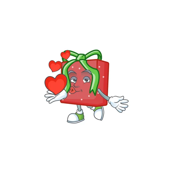Avec coeur boîte cadeau rouge style mascotte de personnage de dessin animé — Image vectorielle