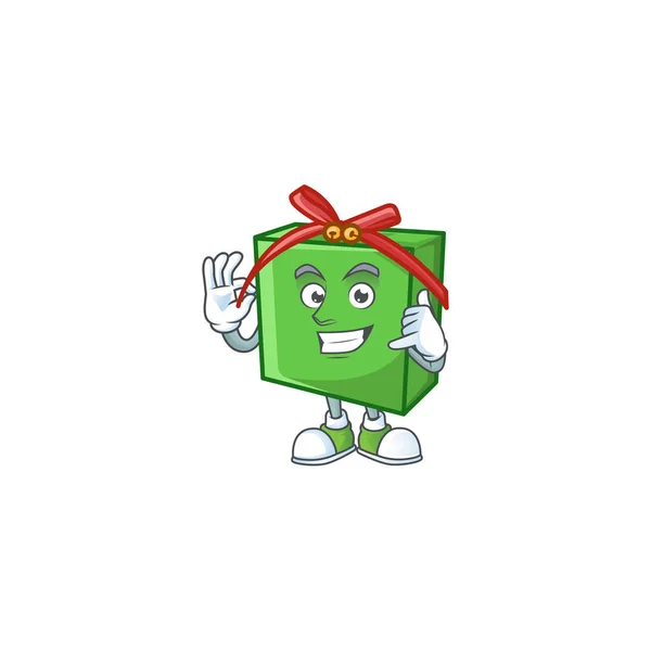 Říkejte mi roztomilý zelený dárkový box maskot karikatura styl — Stockový vektor