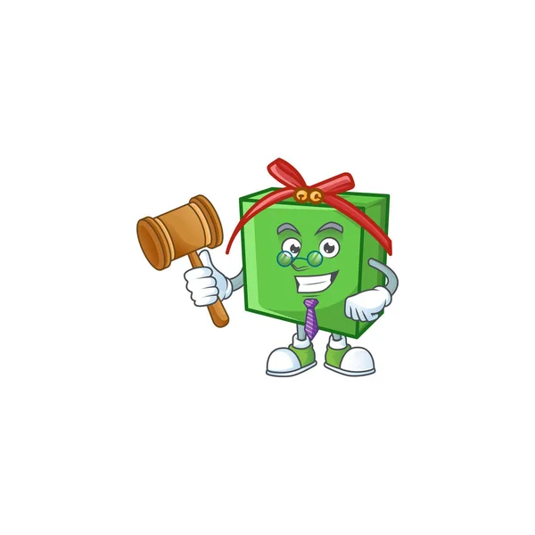 Smart judge green gift box presented in cartoon character style