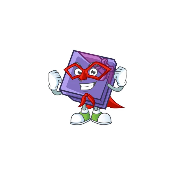 A cartoon of purple gift box wearing costume of Super hero — Stock Vector