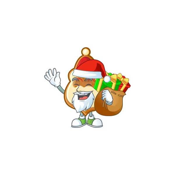 Père Noël avec sac cadeau biscuits chapeau de Noël Cartoon character design — Image vectorielle