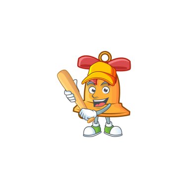 Gülen komik Noel çanı çizgi film maskotu beyzbol oynuyor.