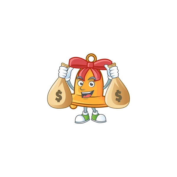Cute christmas dzwon postać z kreskówek smiley z workiem pieniędzy — Wektor stockowy
