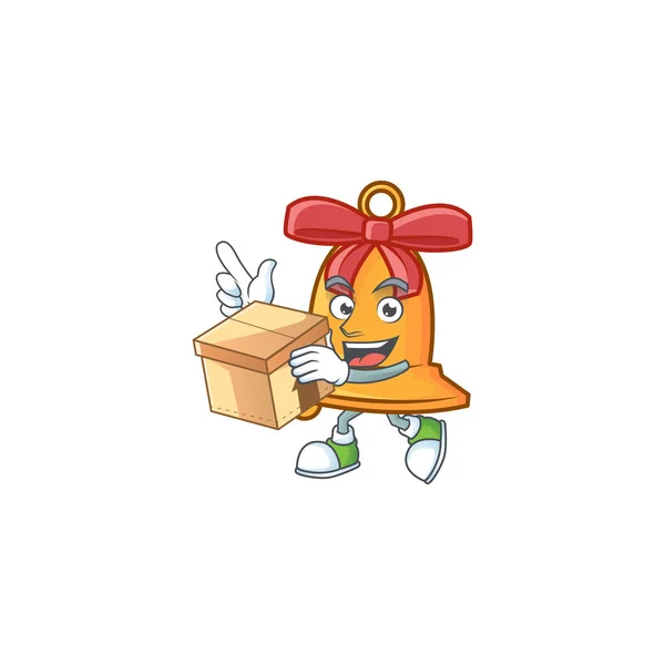 With box Super Funny christmas bell cartoon character style — Stock Vector