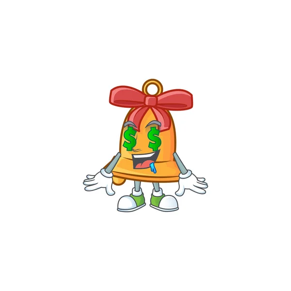 Christmas bell with Money eye cartoon character design — 스톡 벡터