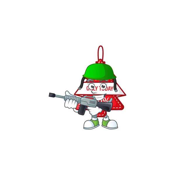 Un estilo de dibujos animados de Navidad mejor precio etiqueta Ejército con ametralladora — Vector de stock