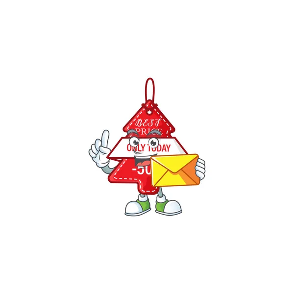 Com envelope Cara feliz natal melhor preço mascote estilo cartoon —  Vetores de Stock