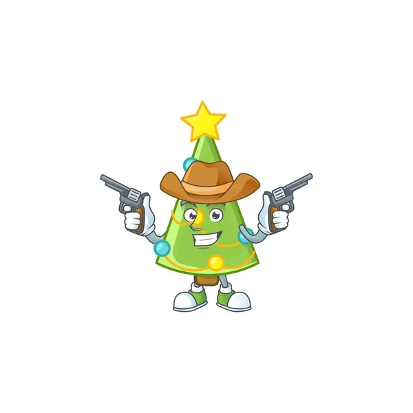 Christmas tree decoration cartoon character as a Cowboy holding guns — Stock Vector