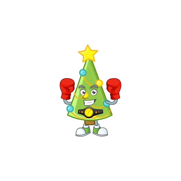 Funny Boxing christmas tree decoration cartoon character style — Stock Vector