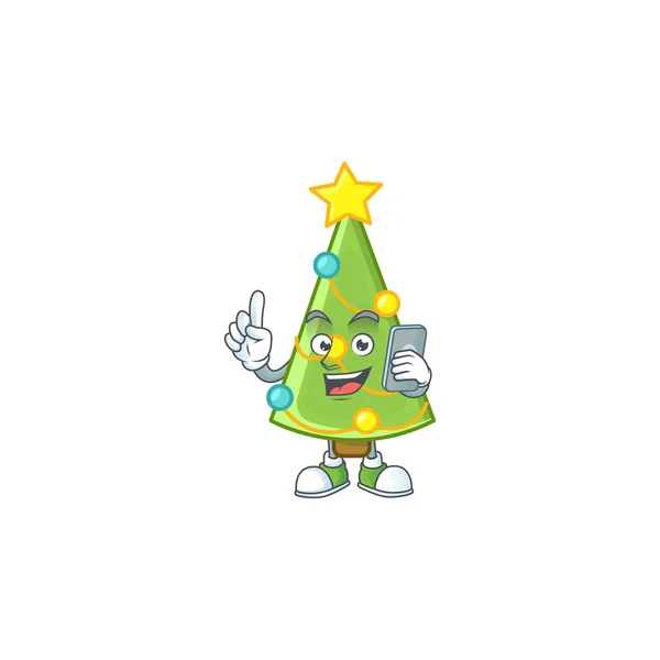 A cartoon style of christmas tree decoration speaking on the phone — ストックベクタ