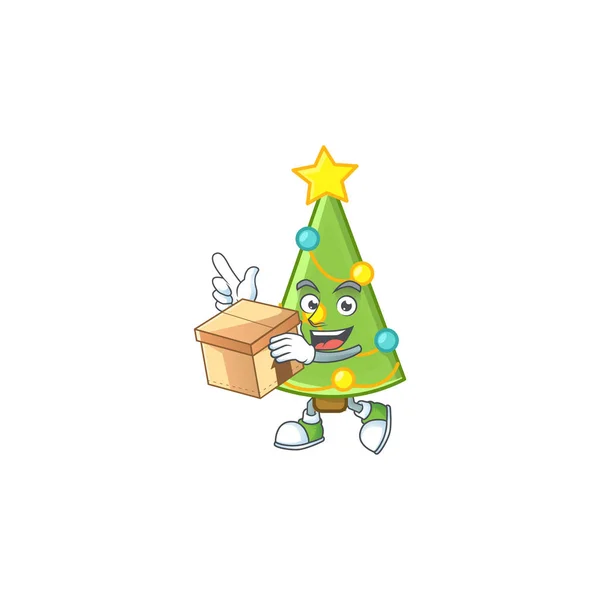 С коробкой Супер смешно рождественские елки украшения мультяшный стиль персонажа — стоковый вектор