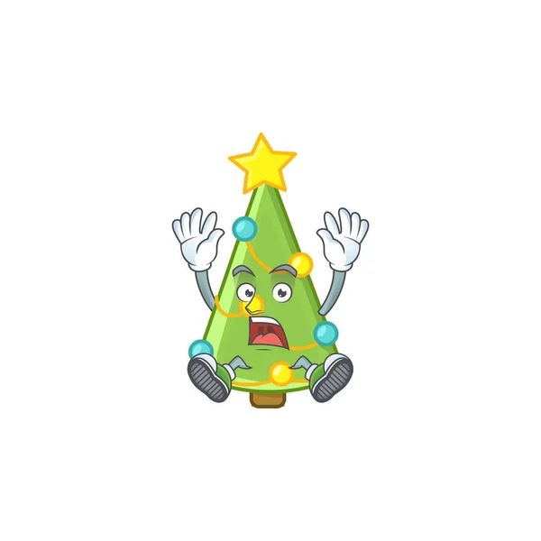 Lindo árbol de navidad decoración de dibujos animados estilo de personaje con gesto impactante — Vector de stock