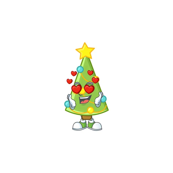 Falling in love happy cute christmas tree decoration cartoon design — Stock Vector