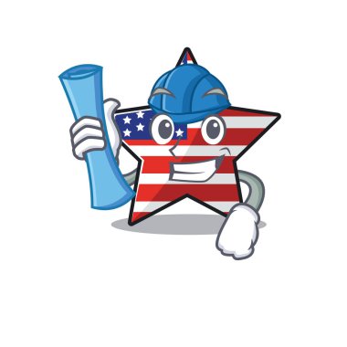 Usa star cartoon architect above character table vector