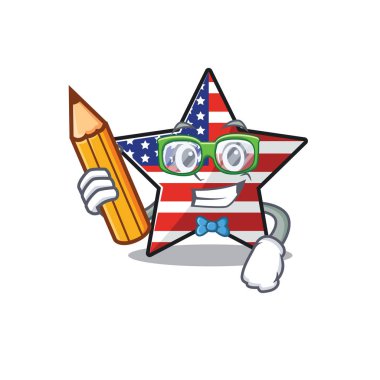 Usa star cartoon student holding pencil above character table vector