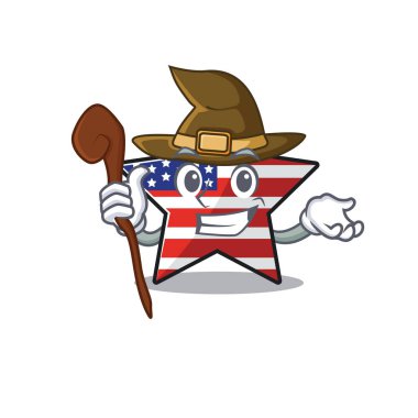 Kendinden emin mutlu Amerikan yıldızı karakter cadı maskotu.