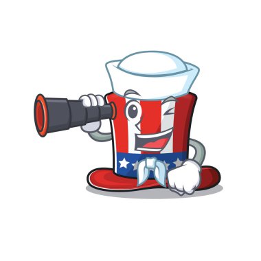 Cartoon uncle sam hat sailor holding binocular vector