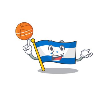Honduras çizgi filmindeki karakterin elinde basketbol var.