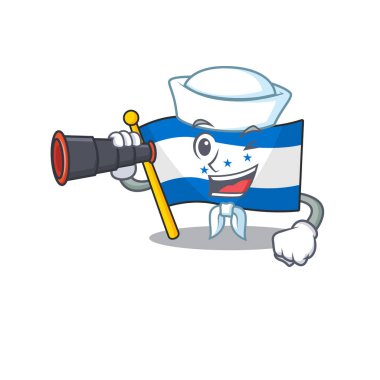 Cartoon flag honduras isolated in character sailor holding binocular vector