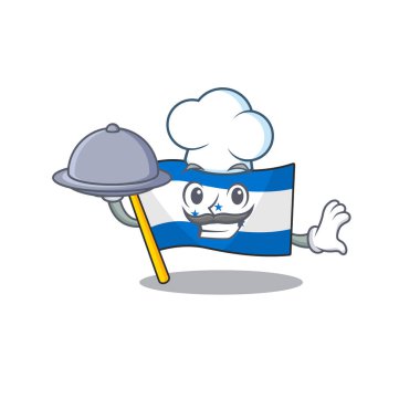 Çizgi film bayrağı Honduras karakteri aşçısının elinde yemek tutuyor.