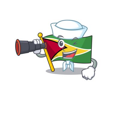 Sailor holding binocular flag guyana as with cartoon design vector
