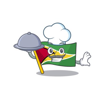 Şef, çizgi film dizaynındaki gibi yiyecek bayrağı taşıyan bir adam tutuyor.