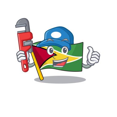 Kendine güvenen bayraklı adam tesisatçı çizgi film karakteri tarzı