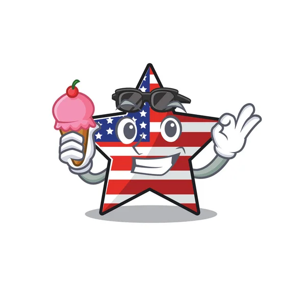 EE.UU. estrella de dibujos animados con helado por encima de la mesa del personaje — Vector de stock