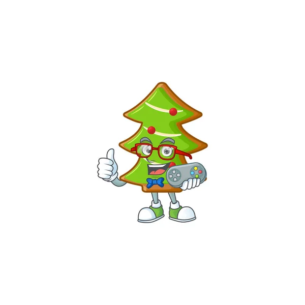 Mignon geek gamer arbres cookies dessin animé style de personnage — Image vectorielle