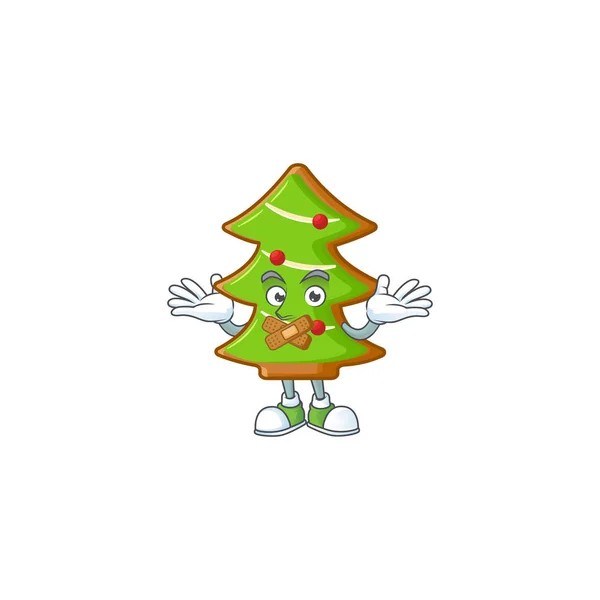 Mascotte d'arbres cookies style de personnage de dessin animé faire un geste silencieux — Image vectorielle
