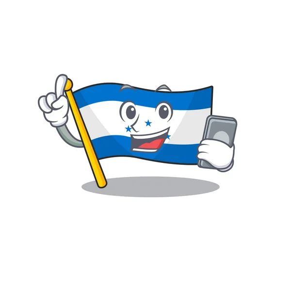 Personagem na bandeira dos desenhos animados honduras com segurando telefone — Vetor de Stock