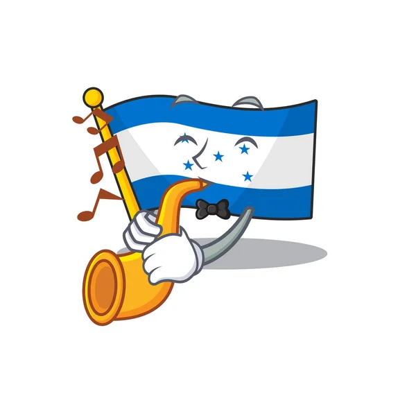 Bandera de dibujos animados honduras aislado en carácter con trompeta — Vector de stock