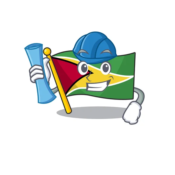 Bandera guyana arquitecto voló en el poste de la mascota — Vector de stock