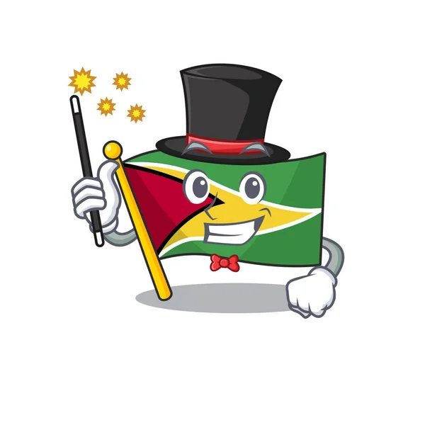 Fiducioso bandiera Guyana mago stile personaggio dei cartoni animati — Vettoriale Stock