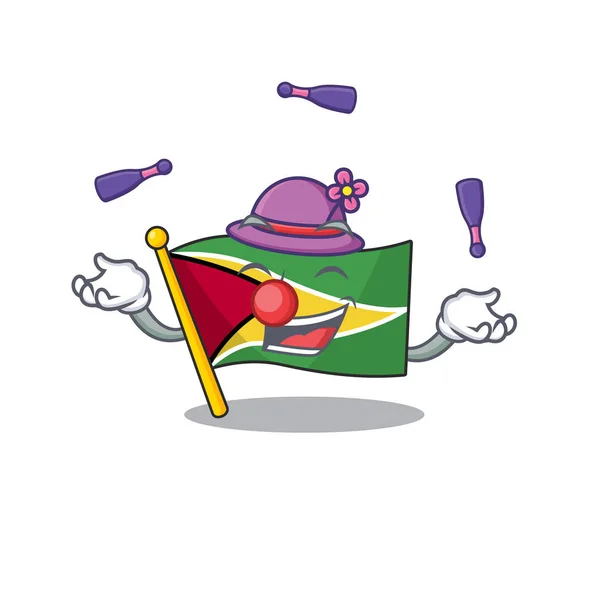 Självsäker flagga guyana jonglera tecknad karaktär stil — Stock vektor