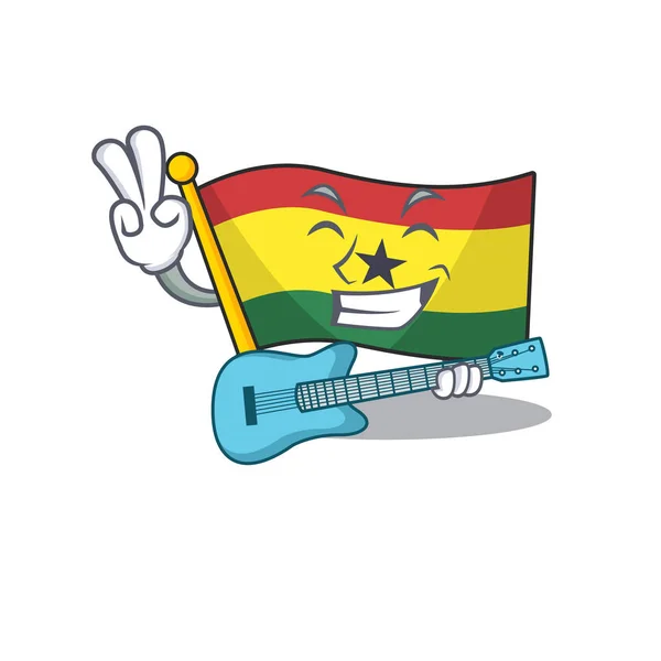 Maskot karikatura vlajka ghana v s kytarou charakter — Stockový vektor