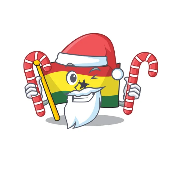 Dessin animé drapeau ghana avec dans isolé Père Noël apporter des bonbons — Image vectorielle